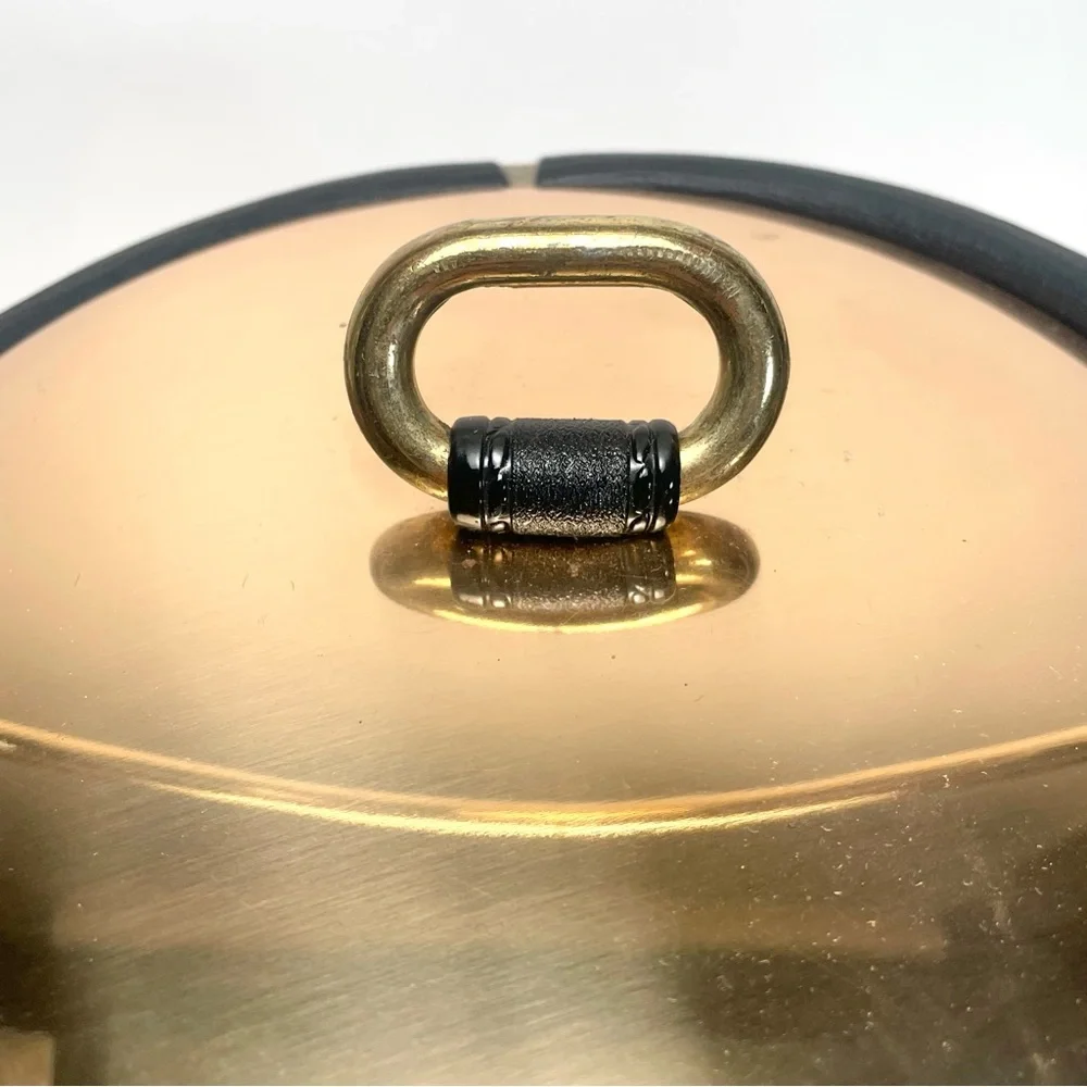 Vintage Kraftware Cork, Faux Black Leather & Gold Ice Bucket 8” With Box MCM